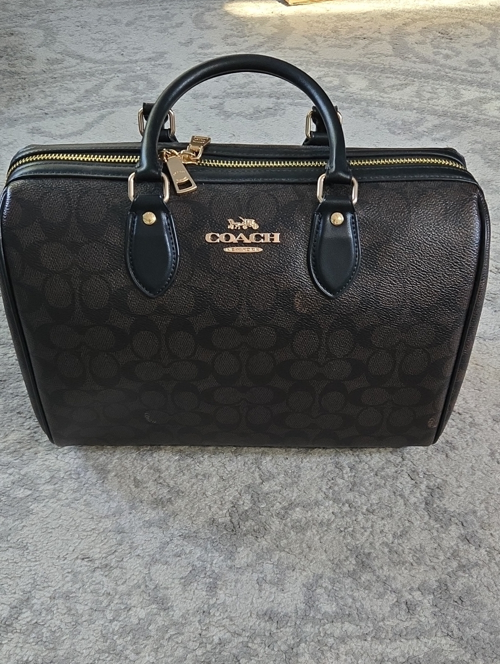 Coach Rowan Signature Black/Brown Canvas Large Satchel with Gold Hardware